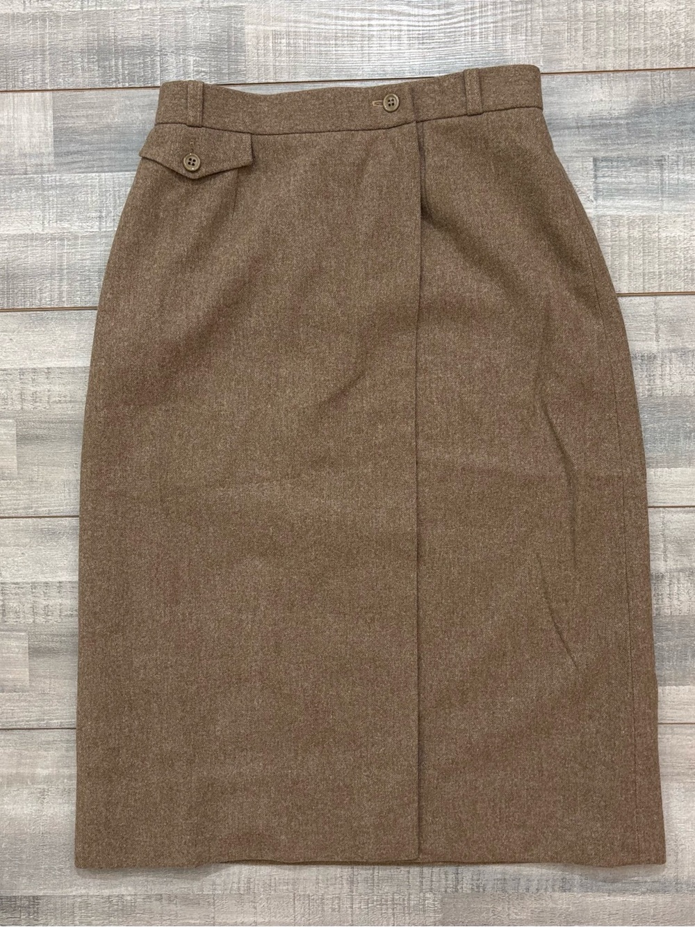 Vintage Anne Klein 100% Pure Wool Brown Midi Wrap Skirt Lined Women’s Size 10